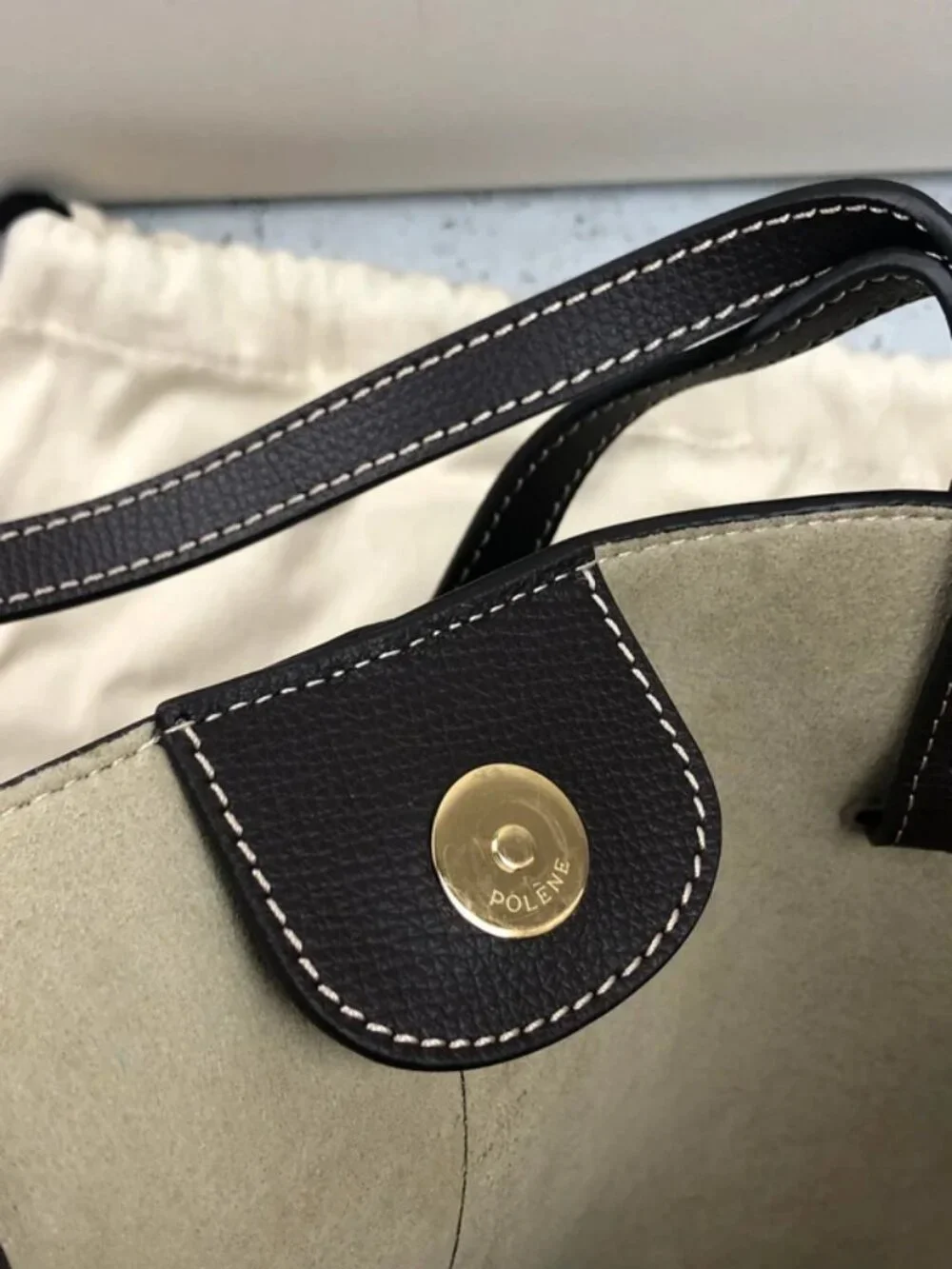Polene Cyme Mini Black Leather Tote ✨